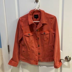 Liverpool jean jacket . Coral . Tag still on . Machine wash cold , inside out